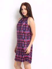 Amari West Women Black &amp; Purple Printed Shift Dress