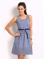 American Swan Blue Checked A-line Dress