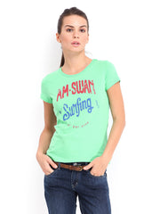 American Swan Women Green Printed T-shirt