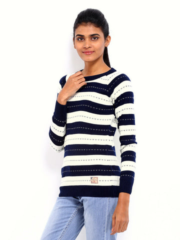 American Swan Women Navy &amp; Off-White Striped Sweater