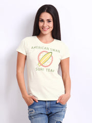 American Swan Women Off-White Printed Brownsville T-shirt