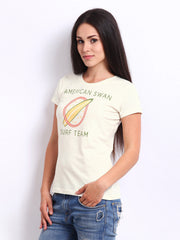 American Swan Women Off-White Printed Brownsville T-shirt