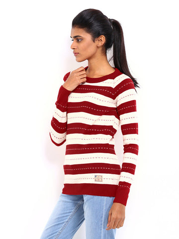 American Swan Women Red &amp; Off-White Striped Sweater