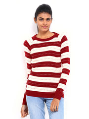 American Swan Women Red &amp; Off-White Striped Sweater