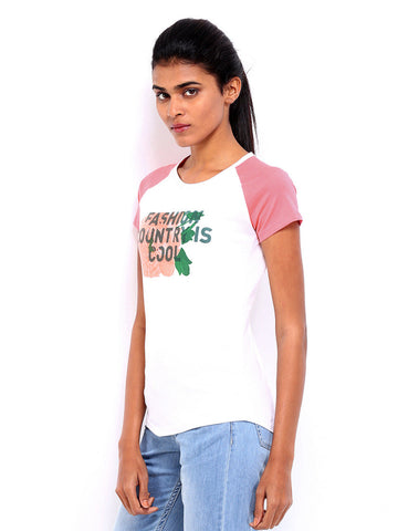 American Swan Women White &amp; Pink Printed T-shirt