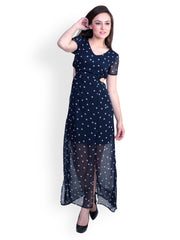 Anasazi Blue Polka Dot Printed Opera Dress