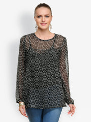 Anasazi Women Black Printed Top