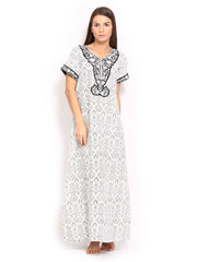 Aneri Off-White &amp; Black Printed Maxi Nightdress G86