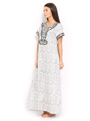 Aneri Off-White &amp; Black Printed Maxi Nightdress G86
