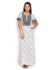 Aneri Off-White &amp; Black Printed Maxi Nightdress G87