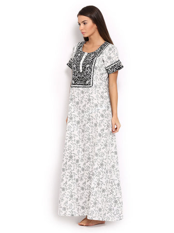 Aneri Off-White &amp; Black Printed Maxi Nightdress G87