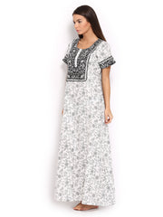 Aneri Off-White &amp; Black Printed Maxi Nightdress G87