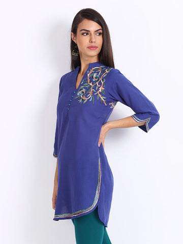 Aneri Women Blue Embroidered Kurta