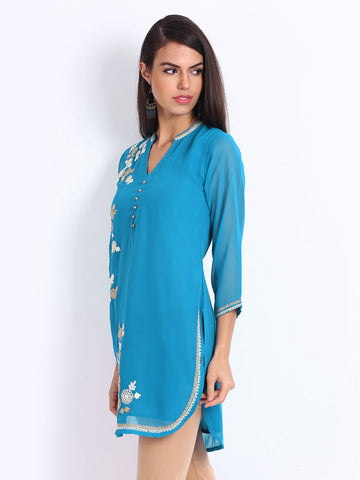 Aneri Women Blue Embroidered Kurta
