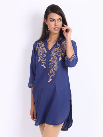 Aneri Women Blue Embroidered Kurta
