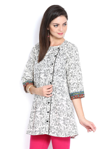 Aneri Women Off-White &amp; Black Printed Kurta