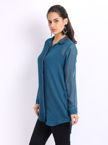 Aneri Women Teal Blue Sequinned Tunic
