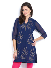 Aneri Women Navy Embroidered Kurta