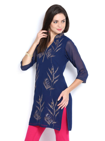 Aneri Women Navy Embroidered Kurta