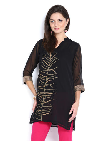Aneri Women Black Embroidered Kurta