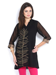 Aneri Women Black Embroidered Kurta