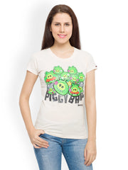 Angry Birds Women Off-White Printed T-shirt