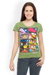 Angry Birds Women Green Printed T-shirt