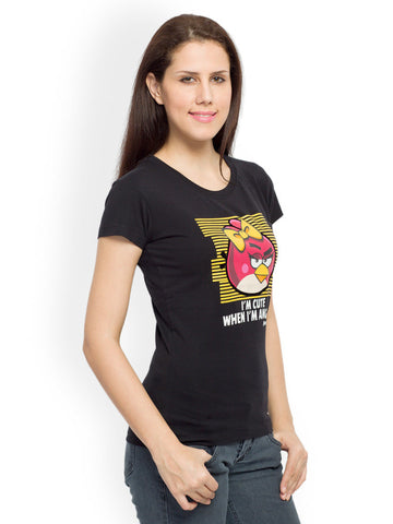Angry Birds Women Black Printed T-shirt
