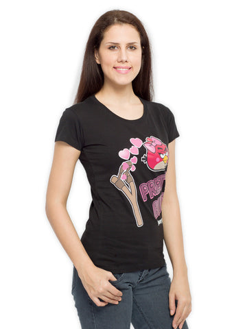 Angry Birds Women Black Printed T-shirt