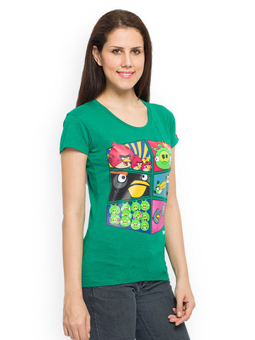 Angry Birds Women Green Printed T-shirt