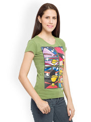 Angry Birds Women Green Printed T-shirt