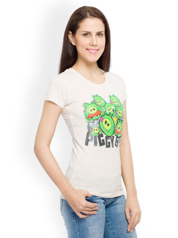 Angry Birds Women Off-White Printed T-shirt