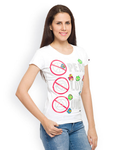 Angry Birds Women White Printed T-shirt
