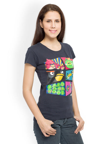 Angry Birds Women Grey Printed T-shirt