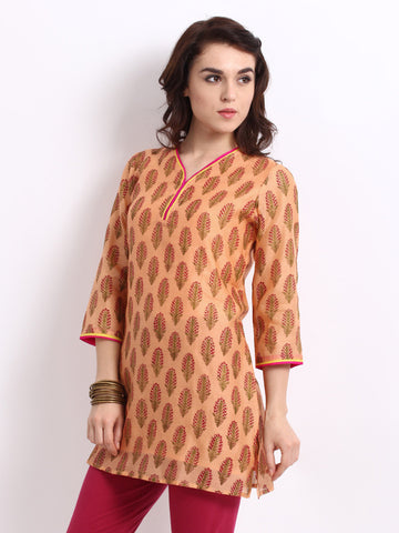 Anouk Rustic Women Light Orange Chanderi Silk Printed Tunic