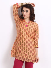 Anouk Rustic Women Light Orange Chanderi Silk Printed Tunic