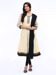 Anouk Rustic Women Beige &amp; Black Anarkali Churidar Kurta with Dupatta