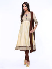 Anouk Rustic Women Beige &amp; Coffee Brown Anarkali Churidar Kurta with Dupatta