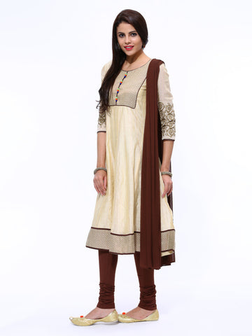 Anouk Rustic Women Beige &amp; Coffee Brown Anarkali Churidar Kurta with Dupatta