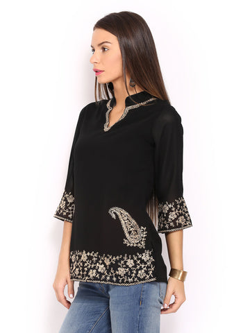 Anouk Rustic Women Black Embroidered Kurti