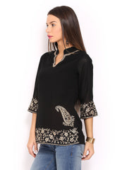 Anouk Rustic Women Black Embroidered Kurti