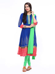 Anouk Rustic Women Blue &amp; Green Anarkali Churidar Kurta with Dupatta