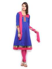 Anouk Rustic Women Blue &amp; Pink Anarkali Churidar Kurta with Dupatta