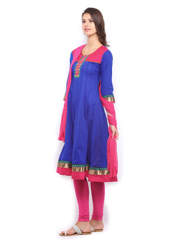 Anouk Rustic Women Blue &amp; Pink Anarkali Churidar Kurta with Dupatta