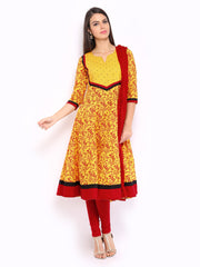 Anouk Rustic Women Yellow &amp; Red Printed Anarkali Churidar Kurta with Dupatta