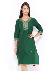 Anouk Rustic Women Green Art Silk Embroidered Kurta