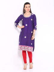Anouk Rustic Women Purple Art Silk Embroidered Kurta