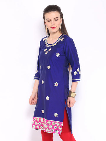 Anouk Rustic Women Blue Art Silk Embroidered Kurta