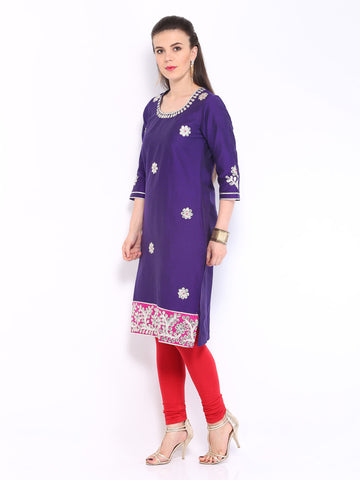 Anouk Rustic Women Purple Art Silk Embroidered Kurta