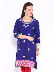 Anouk Rustic Women Blue Art Silk Embroidered Kurta